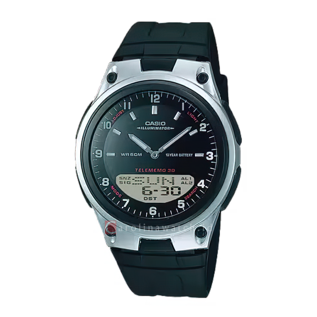 Jam Tangan Casio General AW-80-1A Men Black Digital Analog Dial Black Resin Band