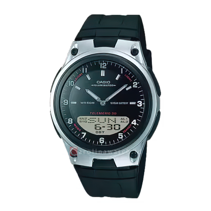 Jam Tangan Casio General AW-80-1A Men Black Digital Analog Dial Black Resin Band