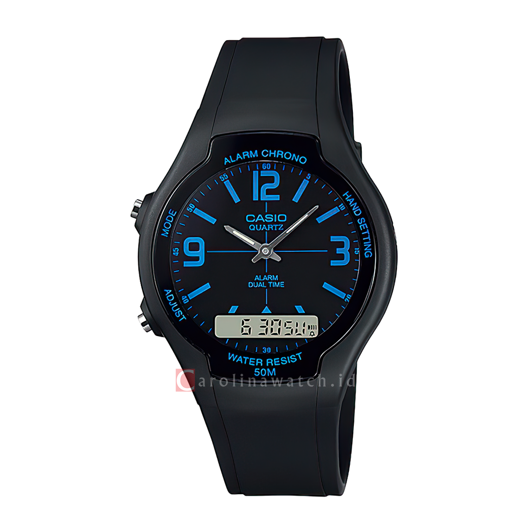 Jam Tangan Casio General AW-90H-2B Unisex Digital Analog Dial Black Resin Strap