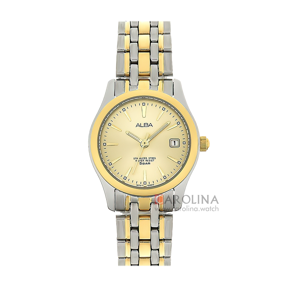Jam Tangan ALBA AXT852X1 Women Gold Dial Dual Tone Stainless Steel