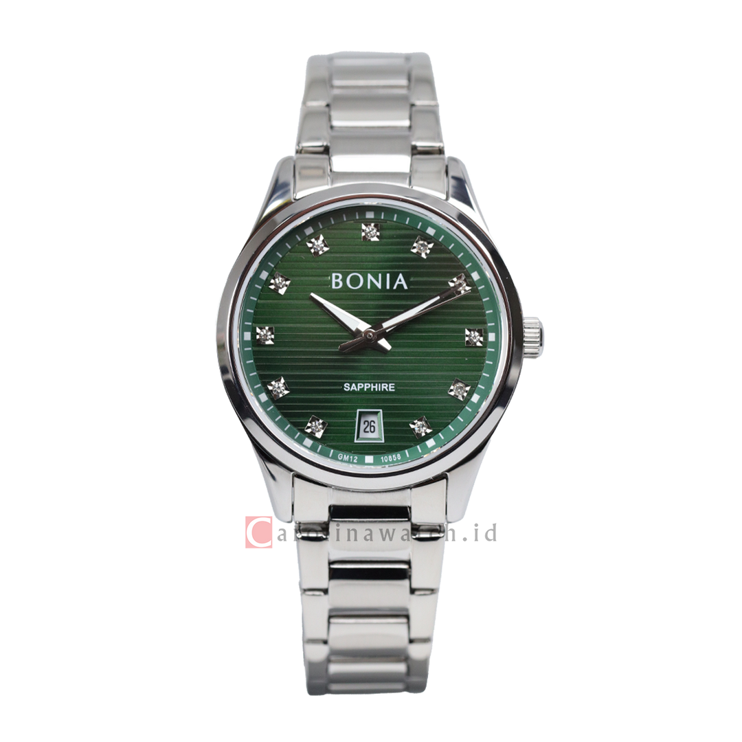 Jam Tangan BONIA B10858-2392 Women Green Dial Stainless Steel Strap