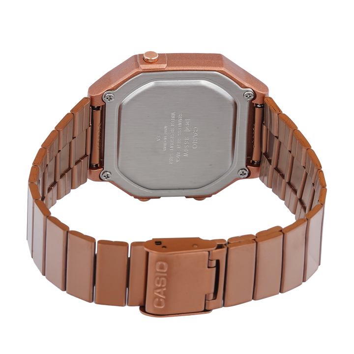 Jam Tangan Casio General B650WC-5A Unisex Digital Dial Brown Stainless Steel Band