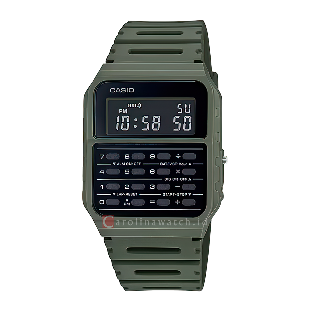 Jam Tangan Casio Data Bank CA‐53WF‐3B Men Digital Dial Green Resin Band