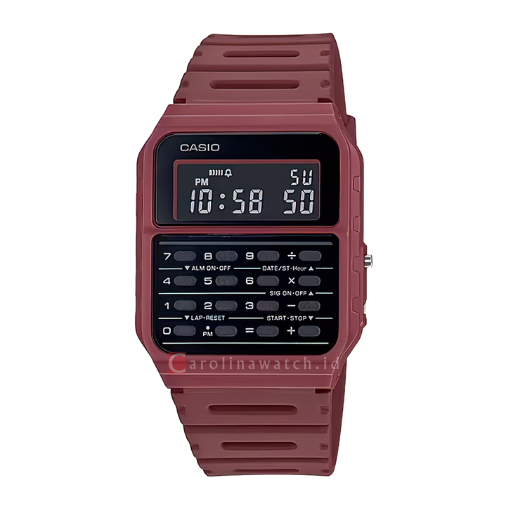 Jam Tangan Casio General Data Bank CA-53WF-4B Men Digital Dial Red Resin Band