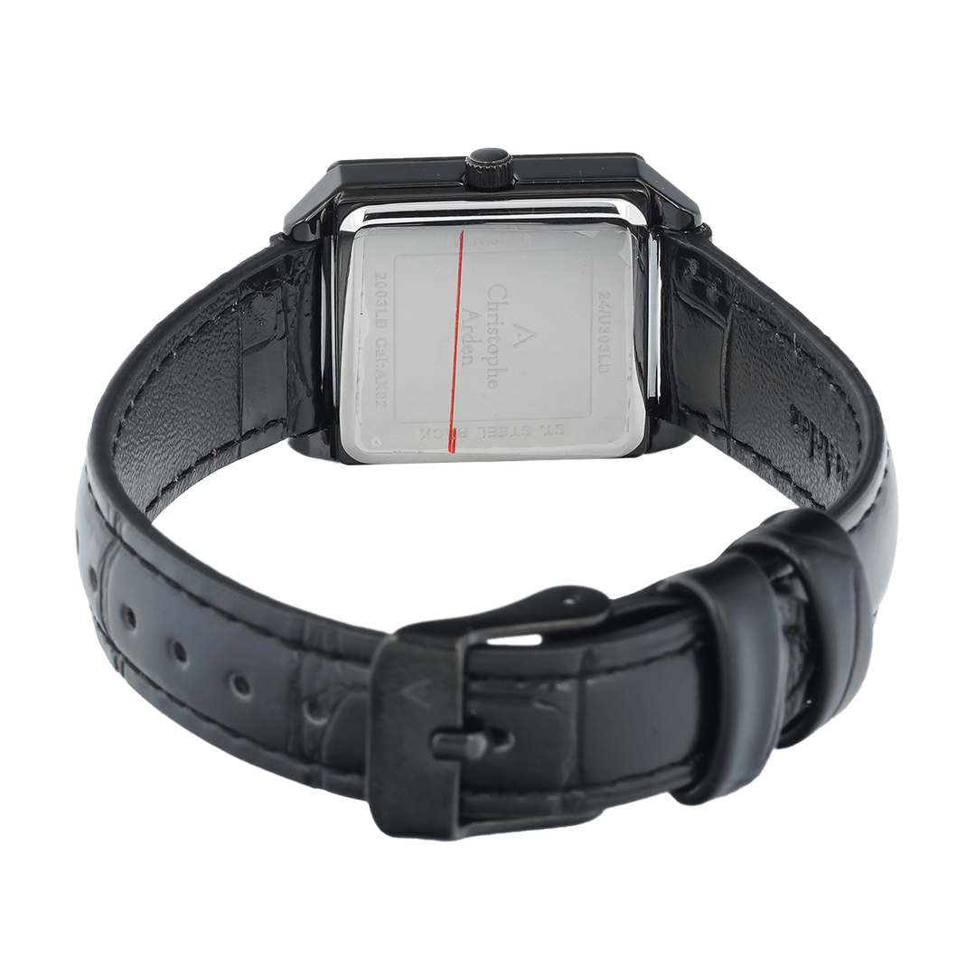 Jam Tangan Christophe Arden CA 2003 LDLIPBARG Tank Women Black Dial Black Leather Strap