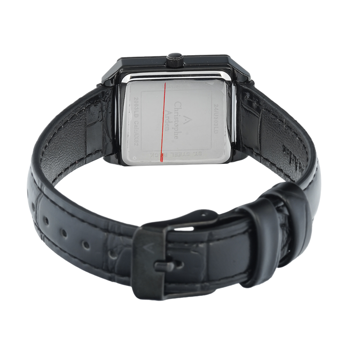 Jam Tangan Christophe Arden CA 2003 LDLIPBARG Tank Women Black Dial Black Leather Strap