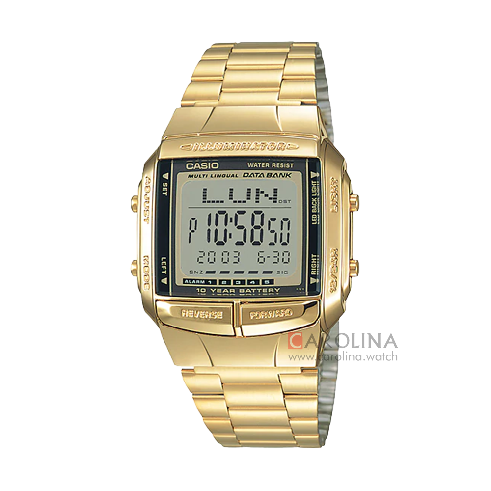 Jam Tangan Casio Vintage DB-360G-9A Men Digital Dial Gold Stainless Steel Band