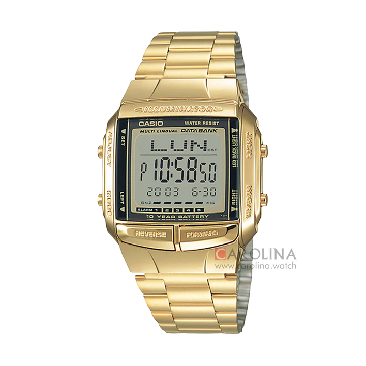 Jam Tangan Casio Vintage DB-360G-9A Men Digital Dial Gold Stainless Steel Band