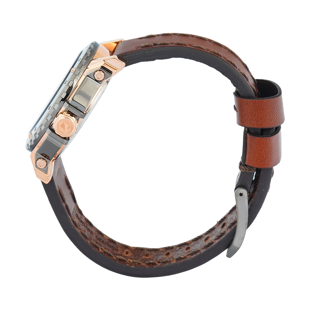 Jam Tangan S Expedition Chronograph E 6402 BFLGRBA Women Black Dial Brown Leather Strap