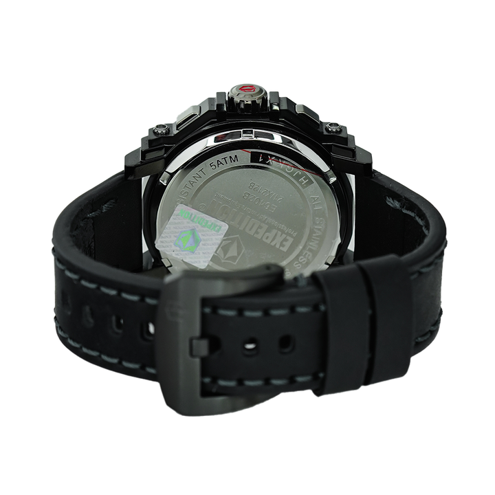 Jam Tangan S Expedition Chronograph E 6402 MCLEPBA Men Black Dial Black Leather Strap