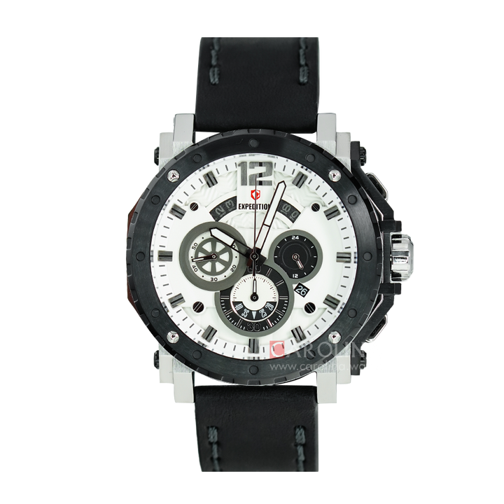Jam Tangan EXPEDITION E 6402 MCLTBSL Men White Dial Black Leather Strap