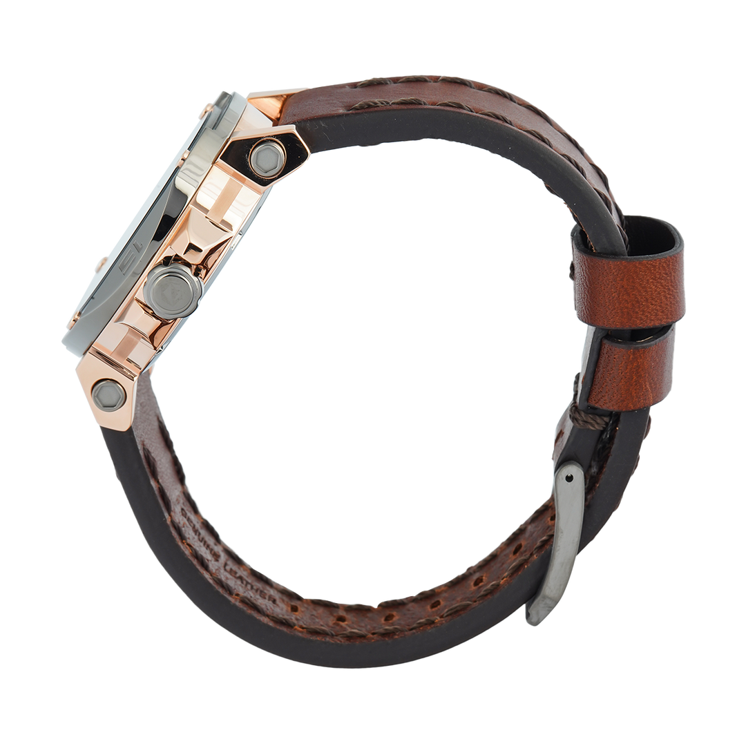 Jam Tangan S Expedition Chronograph E 6606 BFLGRBA Women Black Dial Brown Leather Strap