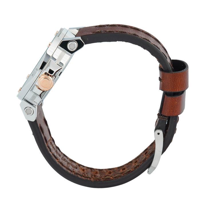 Jam Tangan S Expedition Chronograph E 6606 BFLSSRGSL Women Silver Dial Brown Leather Strap