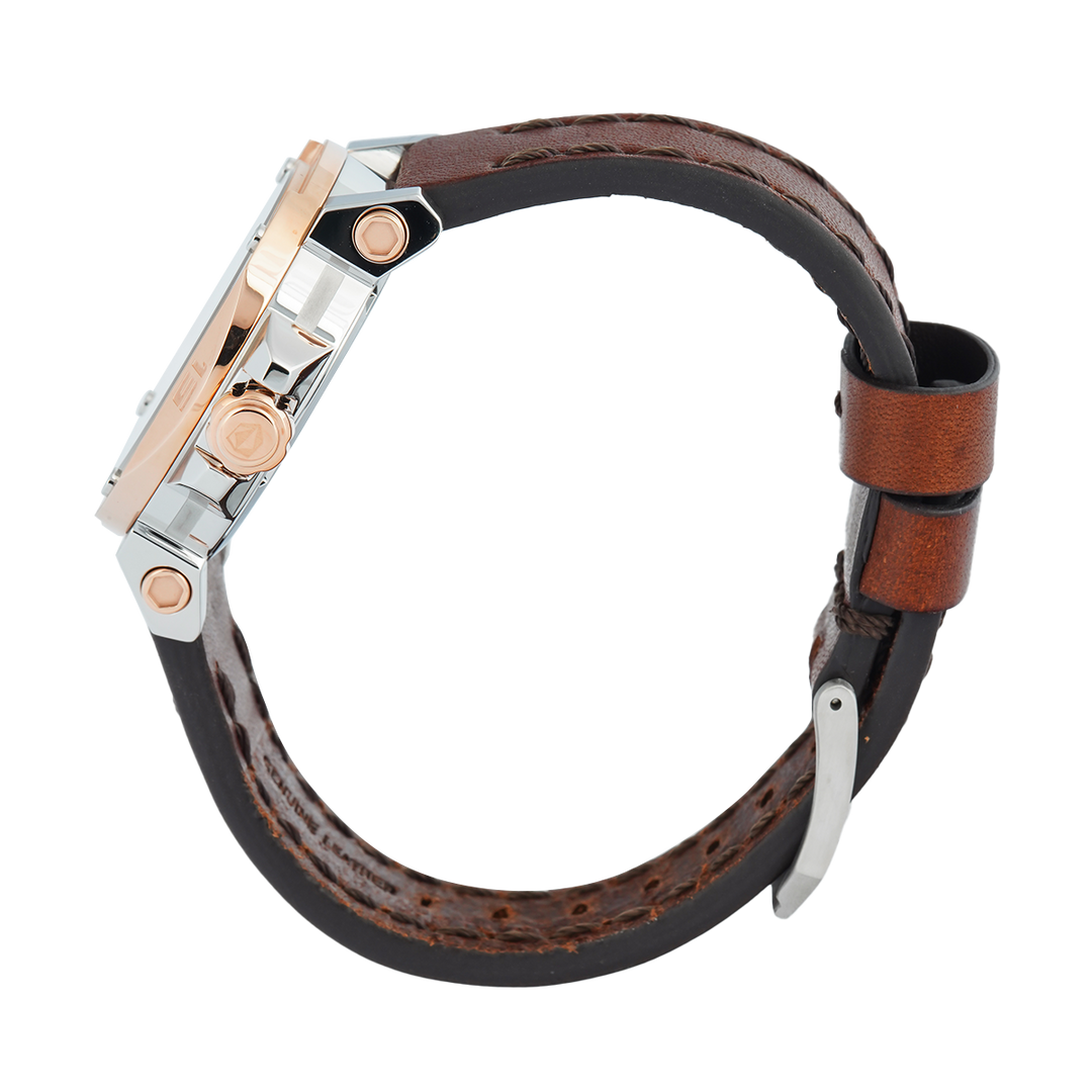 Jam Tangan S Expedition Chronograph E 6606 BFLTRSL Women Silver Dial Brown Leather Strap
