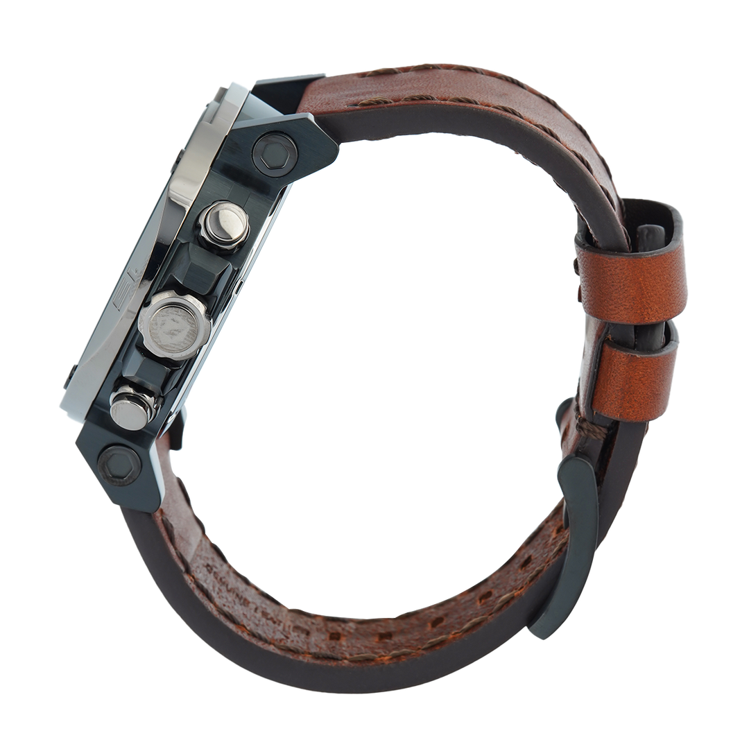Jam Tangan S Expedition Chronograph E 6606 MCLEPBA Men Black Dial Brown Leather Strap