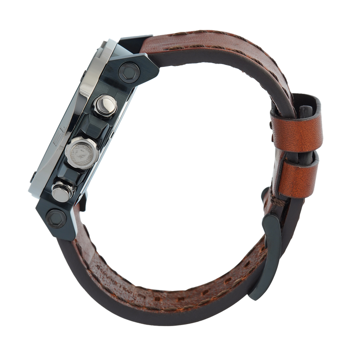 Jam Tangan S Expedition Chronograph E 6606 MCLEPBA Men Black Dial Brown Leather Strap