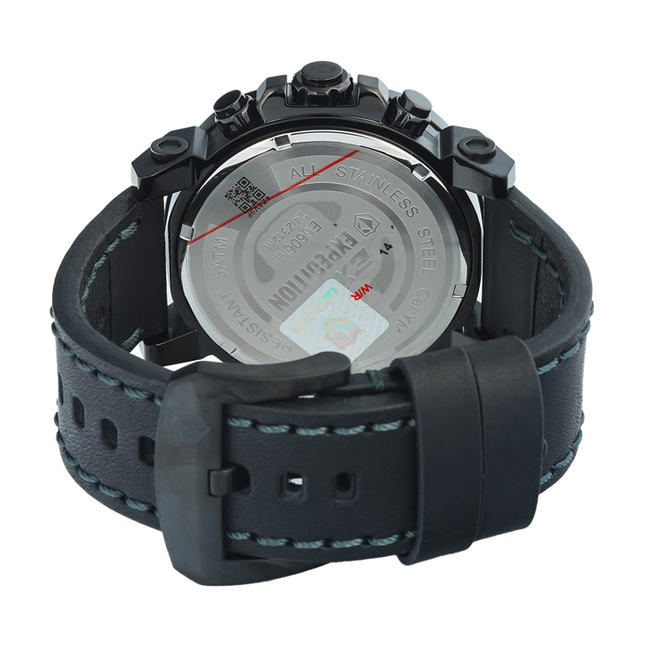 Jam Tangan S Expedition Chronograph E 6606 MCLIPBASL Men Black Dial Black Leather Strap
