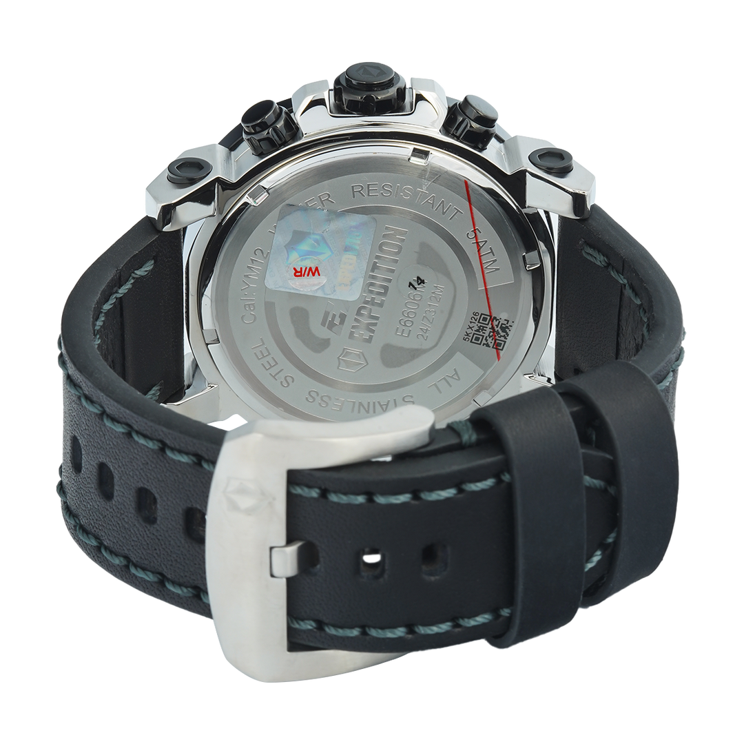 Jam Tangan S Expedition Chronograph E 6606 MCLTBBU Men Blue Dial Black Leather Strap
