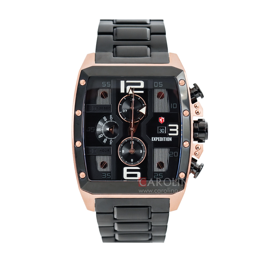 Jam Tangan Expedition Chronograph E 6636 MCBBRBA Men Black Dial Black Stainless Steel Strap