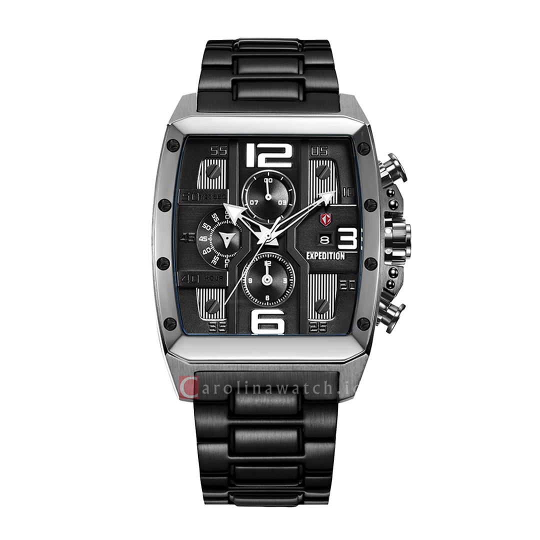 Jam Tangan Expedition Chronograph E 6636 MCBEPBA Men Black Dial Black Stainless Steel Strap