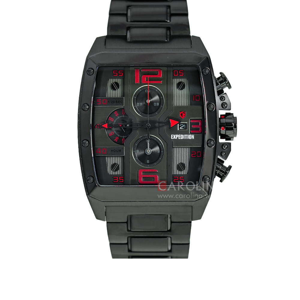 Jam Tangan Expedition Chronograph E 6636 MCBIPBARE Men Black Dial Black Stainless Steel Strap
