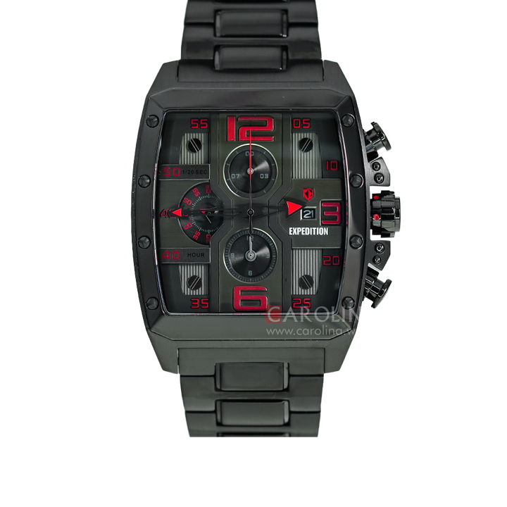 Jam Tangan Expedition Chronograph E 6636 MCBIPBARE Men Black Dial Black Stainless Steel Strap