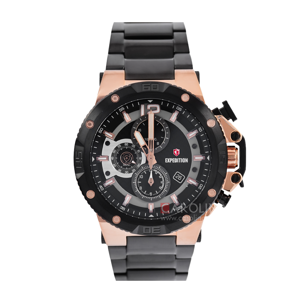 Jam Tangan Expedition E 6751 MCBBRBA Men Black Dial Black Stainless Steel Strap