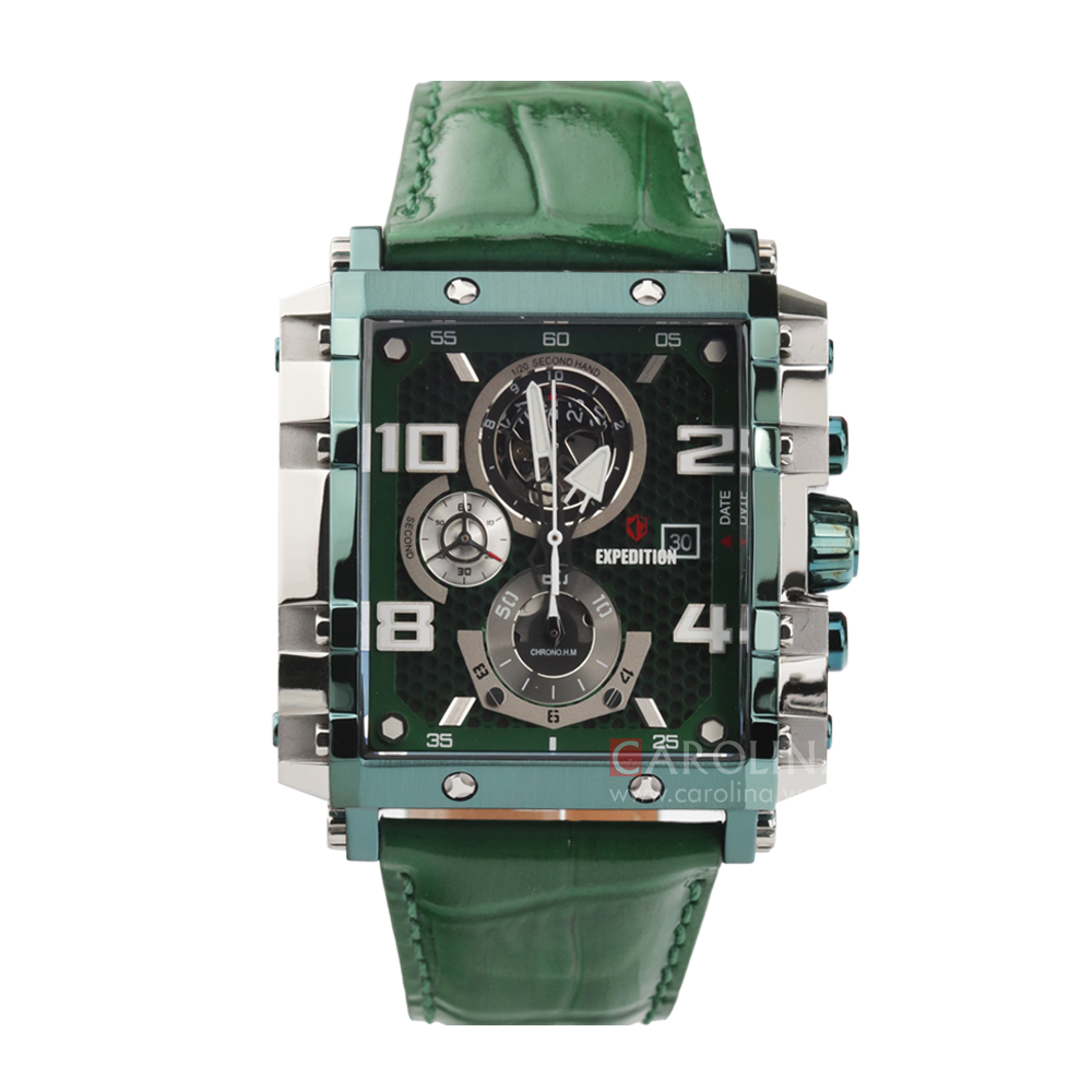 Jam Tangan Expedition Chronograph E 6757 MCLTZGN Men Green Dial Green Leather Strap