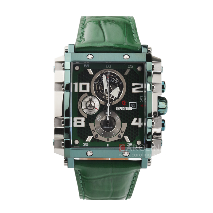 Jam Tangan Expedition Chronograph E 6757 MCLTZGN Men Green Dial Green Leather Strap