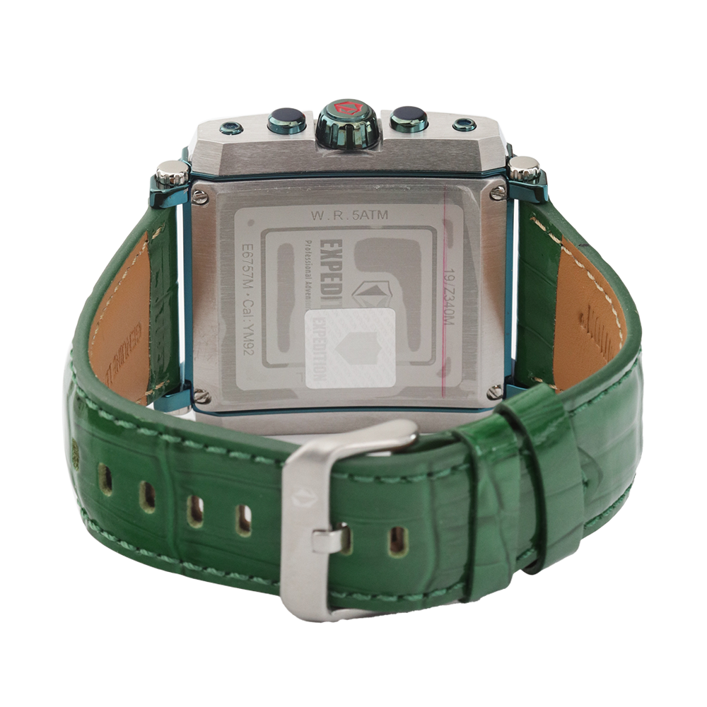 Jam Tangan Expedition Chronograph E 6757 MCLTZGN Men Green Dial Green Leather Strap