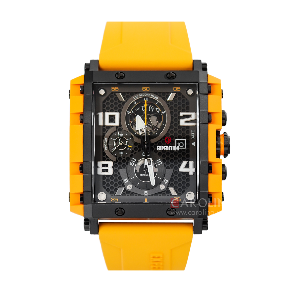 Jam Tangan Expedition E 6757 MCRIPBAYL Chronograph Men Black Dial Black Rubber Strap