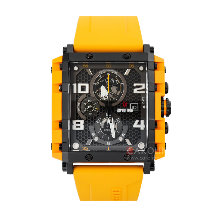 Jam Tangan Expedition E 6757 MCRIPBAYL Chronograph Men Black Dial Black Rubber Strap