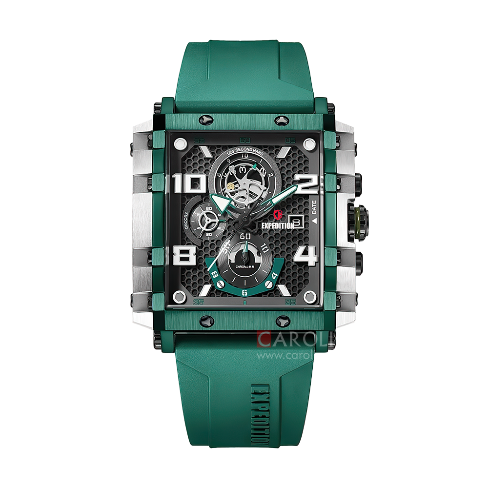 Jam Tangan Expedition Chronograph E 6757 MCRTZBA Men Black Dial Black Dial Green Rubber Strap