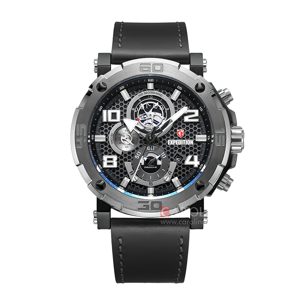 Jam Tangan Expedition Chronograph E 6769 MCLEPBA Men Black Dial Black Leather Strap