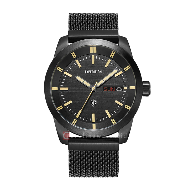 Jam Tangan Expedition Classic E 6773 MEBIPBAIV Men Black Dial Black Stainless Steel Strap