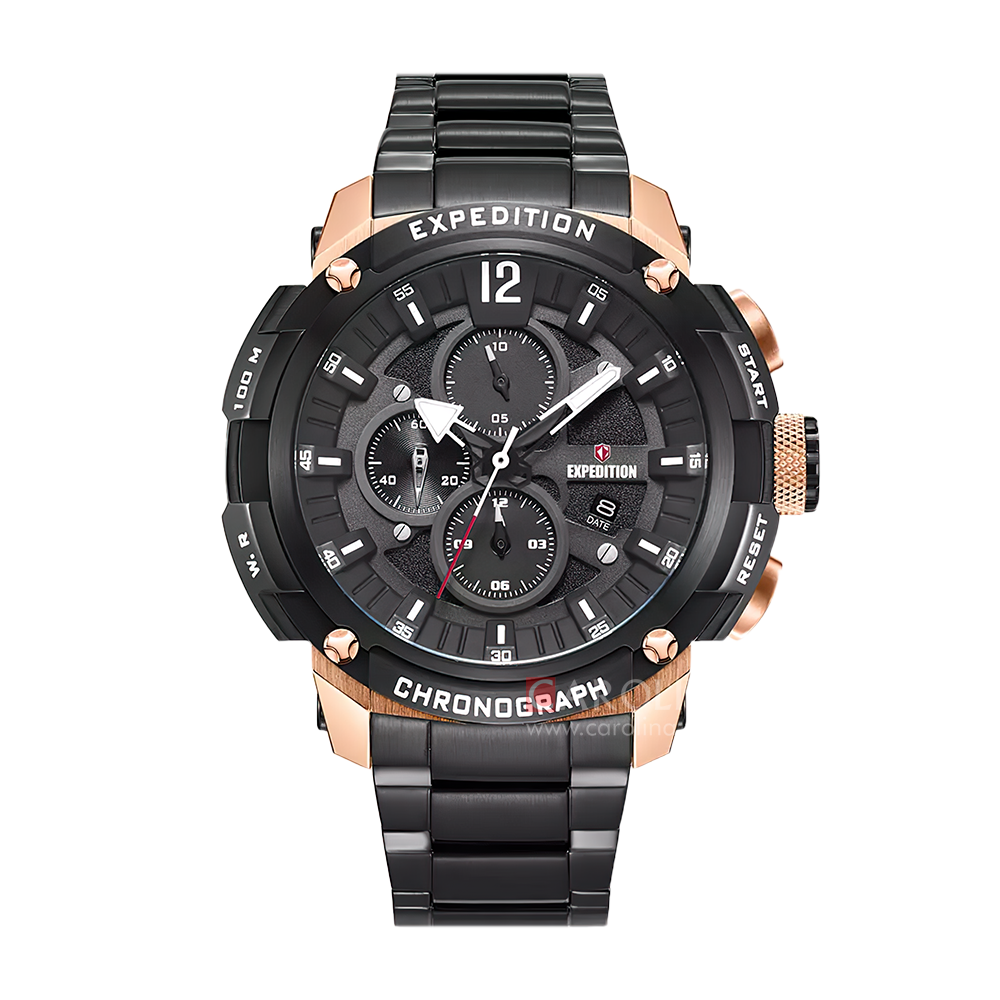 Jam Tangan Expedition E 6781 MCBBRBA Men Black Dial Black Stainless Steel Strap