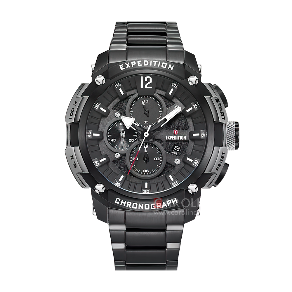 Jam Tangan Expedition E 6781 MCBEPBA Men Black Dial Black Stainless Steel Strap