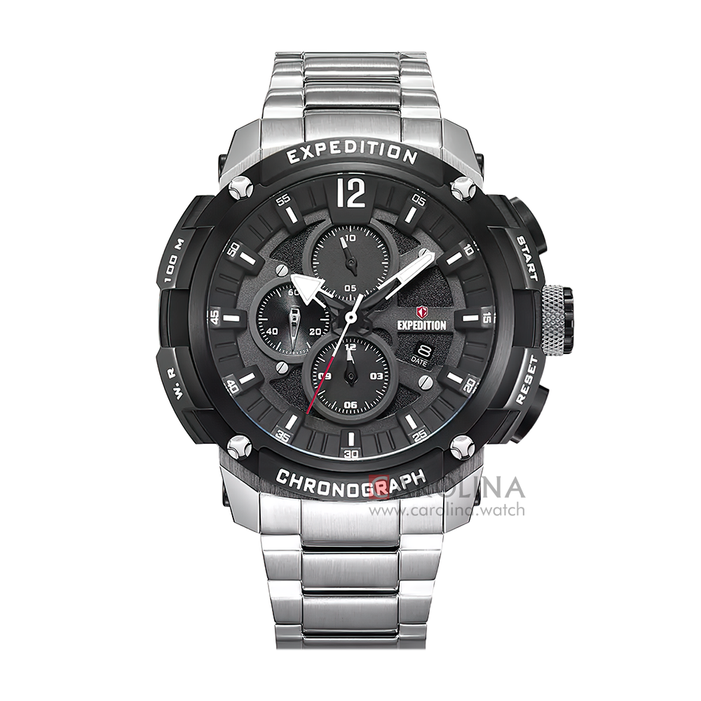 Jam Tangan Expedition E 6781 MCBTBBA Men Black Dial Stainless Steel Strap