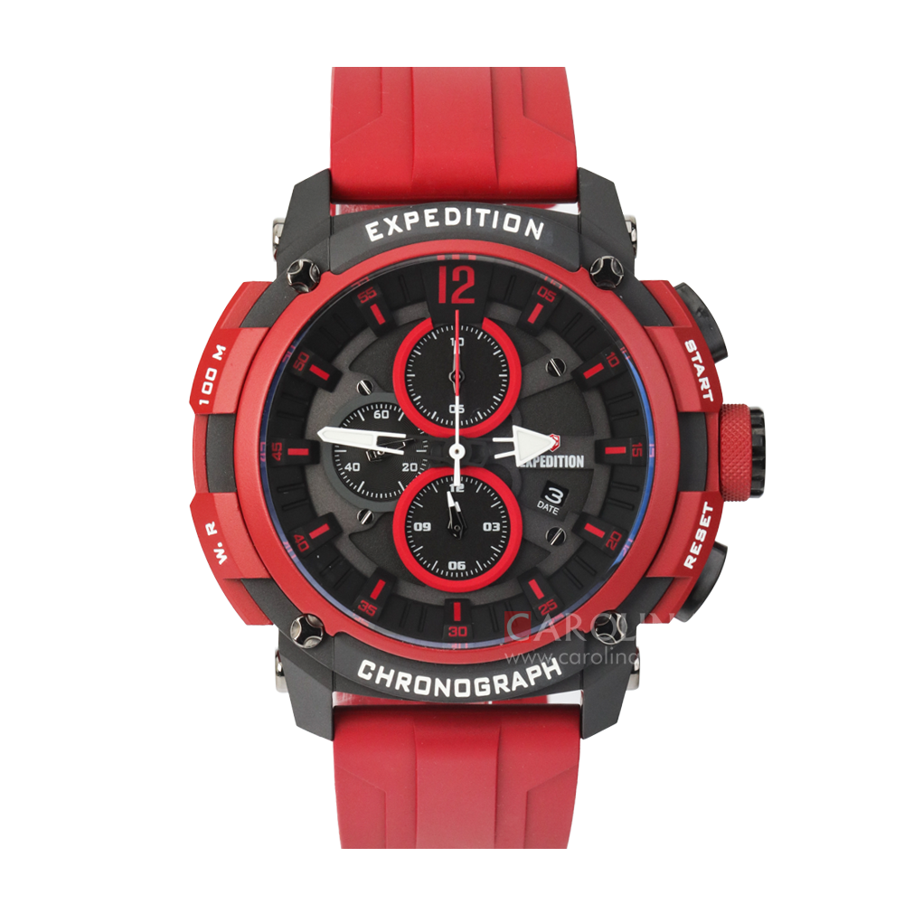 Jam Tangan Expedition E 6781 MCRIPBARE Men Red Black Dial Red Rubber Strap