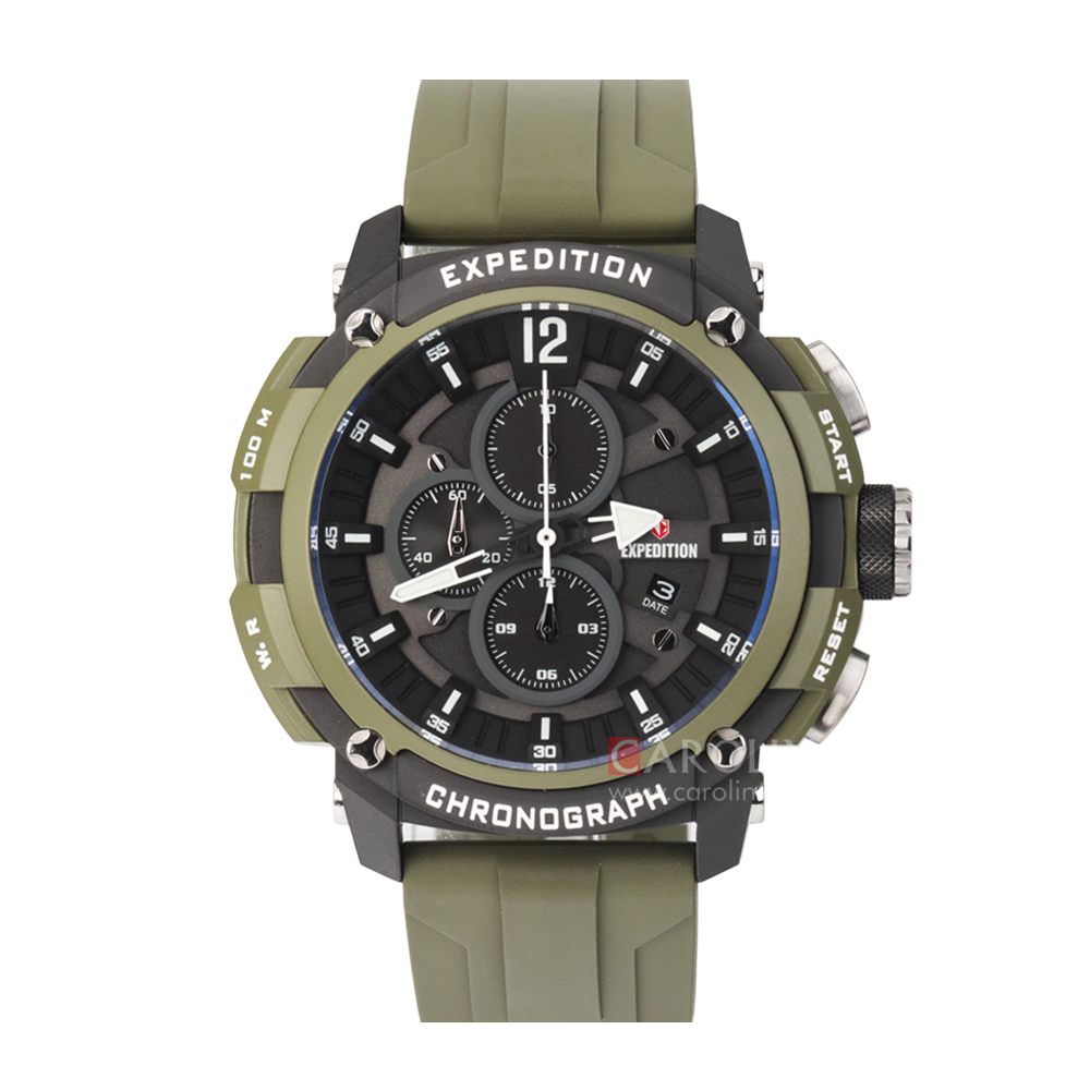 Jam Tangan Expedition E 6781 MCRTBBAGN Men Black Dial Green Rubber Strap