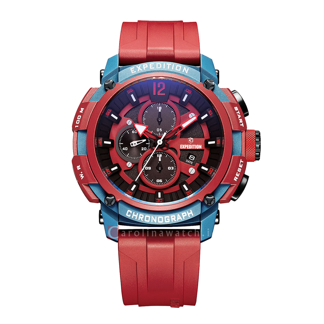 Jam Tangan Expedition Chronograph E 6781 MCRUBBARE Men Two Tone Dial Red Rubber Strap