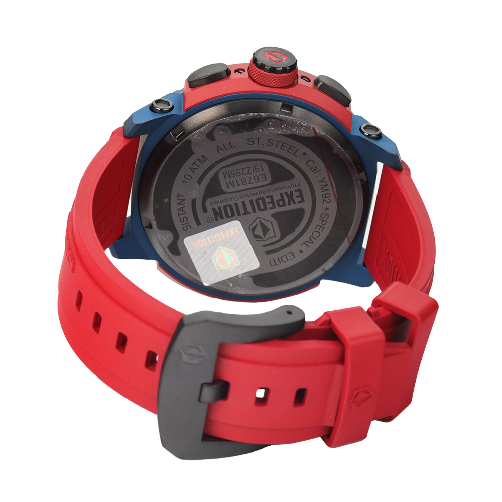 Jam Tangan Expedition Chronograph E 6781 MCRUBBARE Men Two Tone Dial Red Rubber Strap