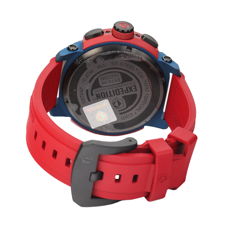 Jam Tangan Expedition Chronograph E 6781 MCRUBBARE Men Two Tone Dial Red Rubber Strap