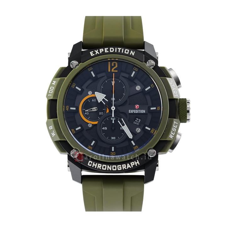 Jam Tangan Expedition E 6781 PMCRTBBAGN Men Black Dial Green Rubber Strap
