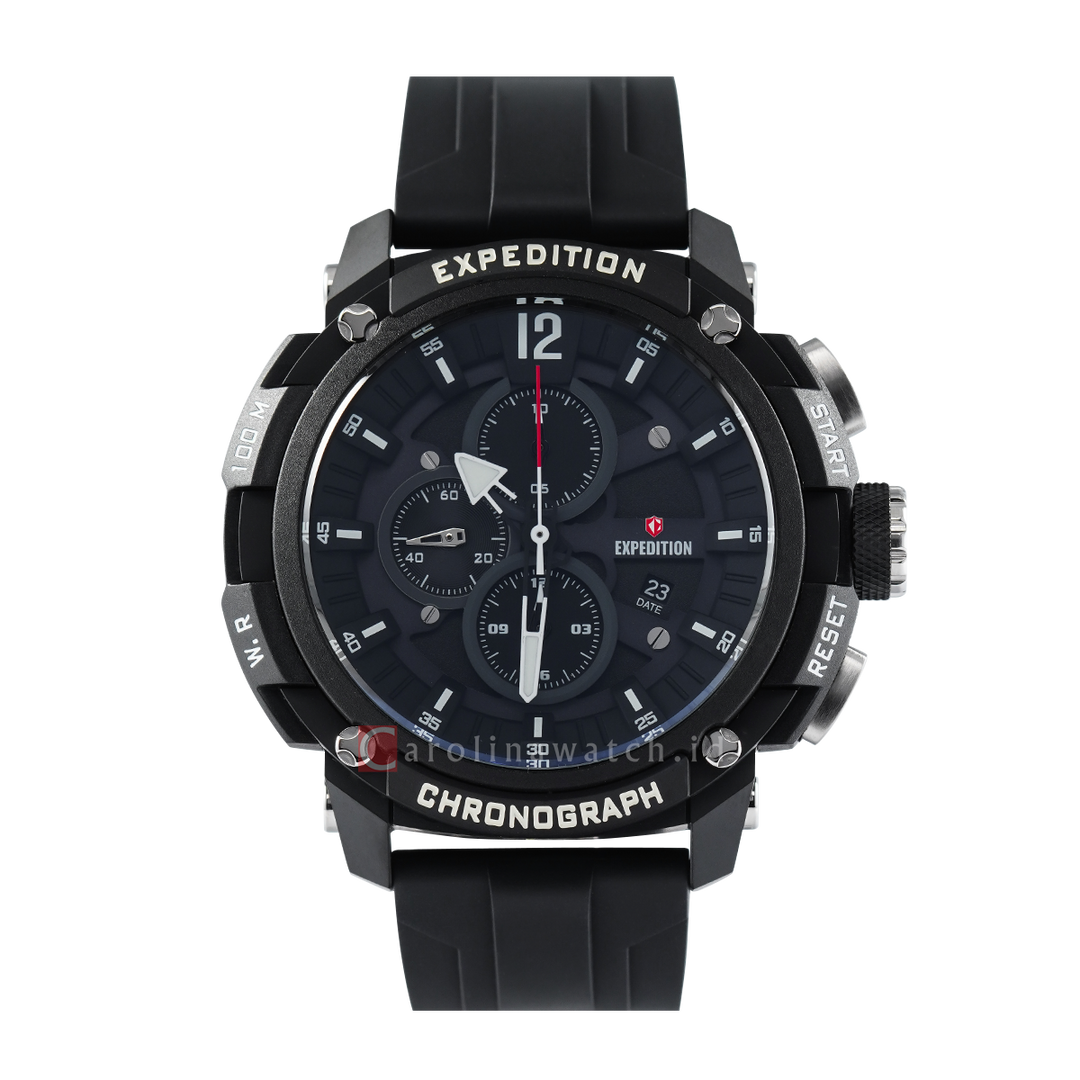 Jam Tangan Expedition E 6781 PMCRTBBAGR Men Black Dial Black Rubber Strap