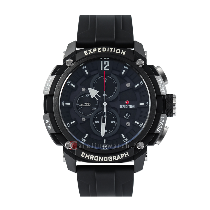 Jam Tangan Expedition E 6781 PMCRTBBAGR Men Black Dial Black Rubber Strap