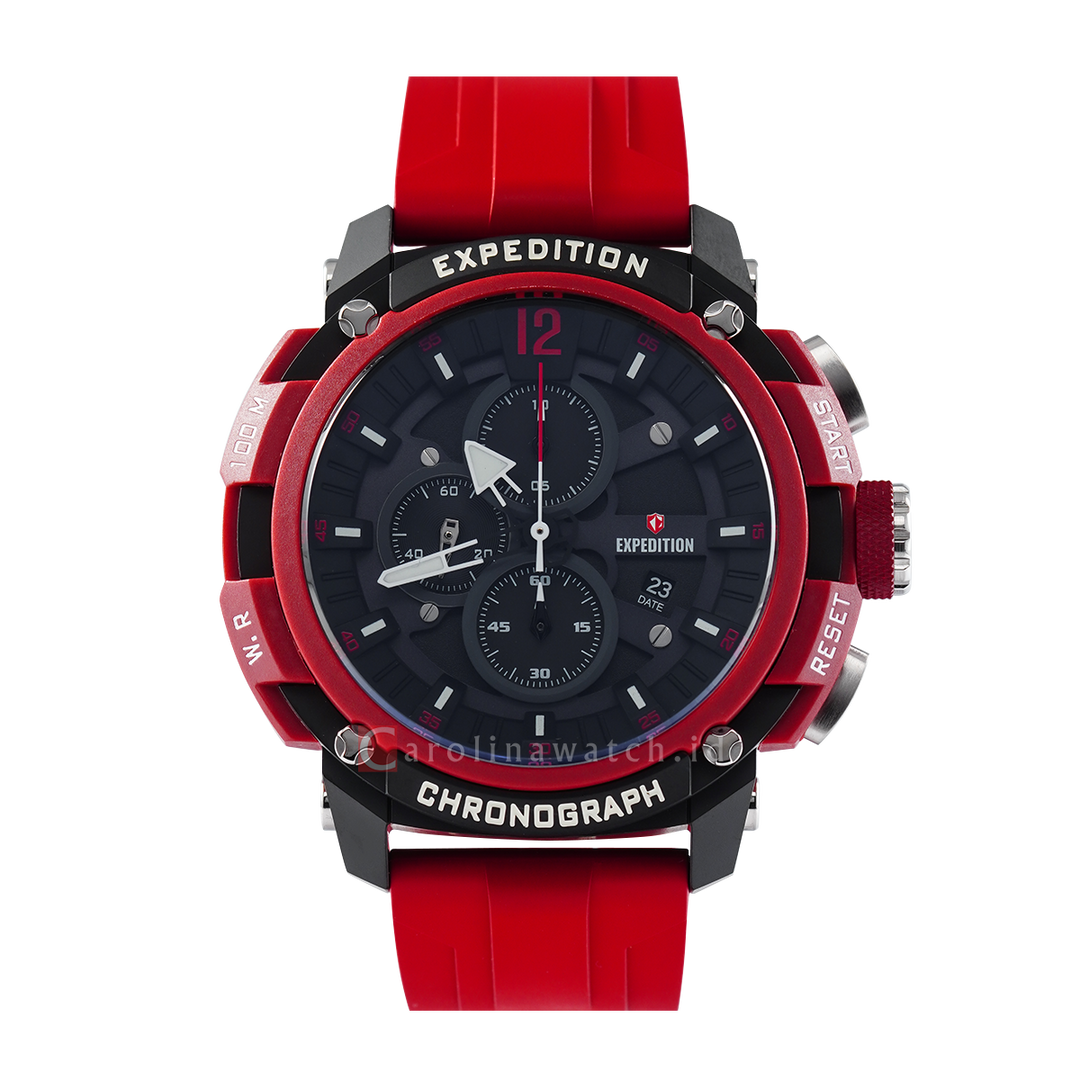 Jam Tangan Expedition E 6781 PMCRTBBARE Men Black Dial Red Rubber Strap