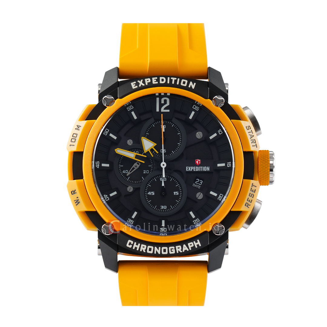 Jam Tangan Expedition E 6781 PMCRTBBAYL Men Black Dial Yellow Rubber Strap