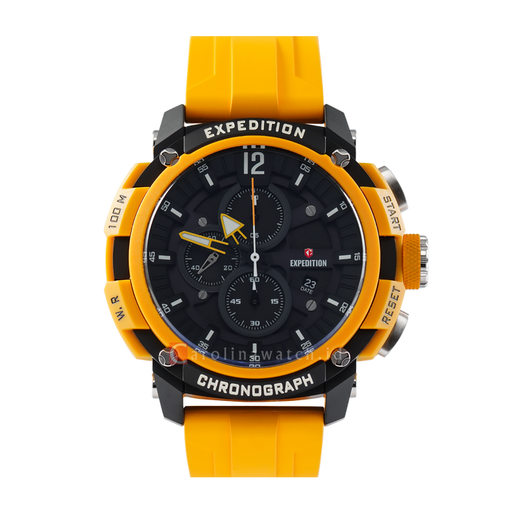 Jam Tangan Expedition E 6781 PMCRTBBAYL Men Black Dial Yellow Rubber Strap