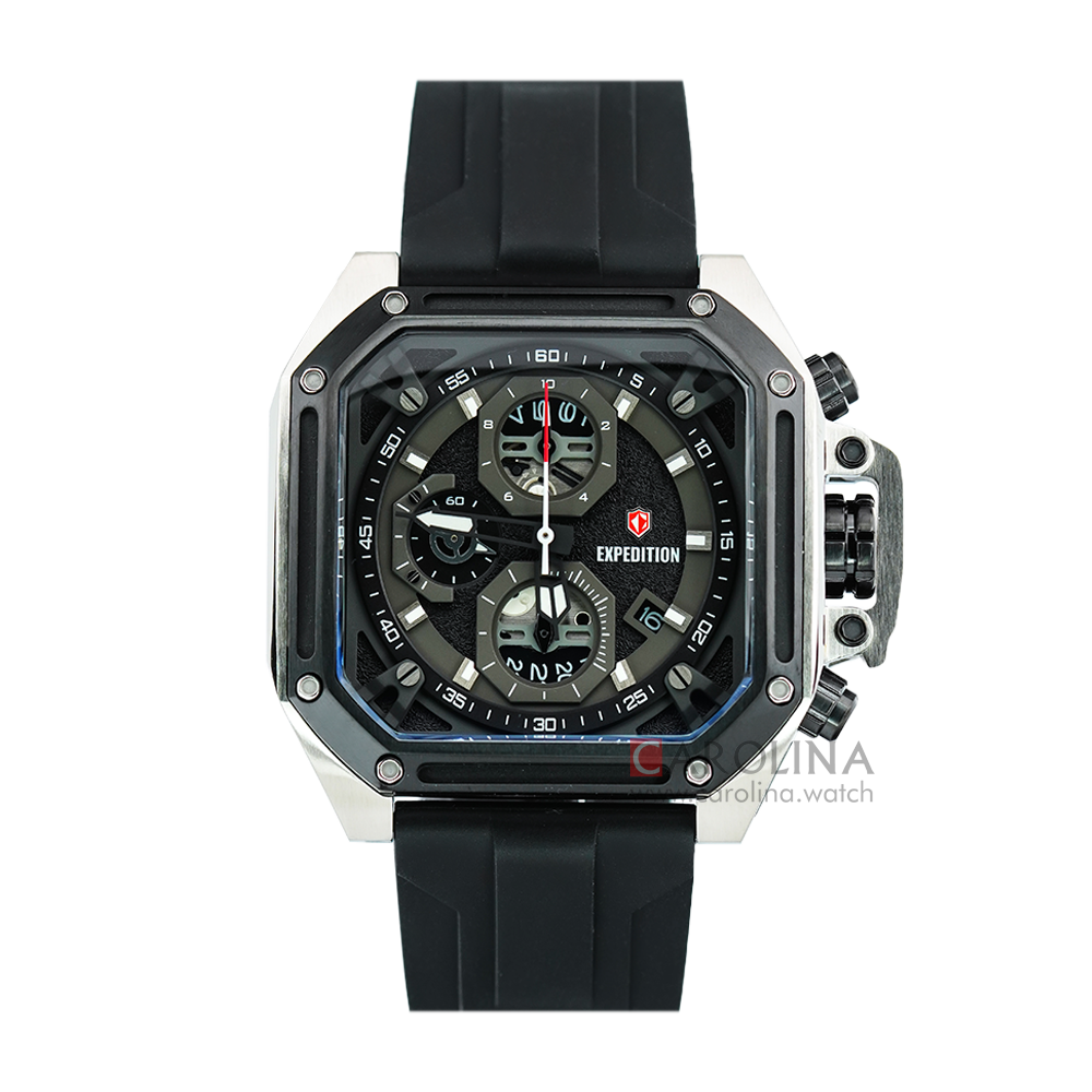 Jam Tangan Expedition Chronograph E 6812 MC RTBBA Men Black Dial Black Rubber Strap